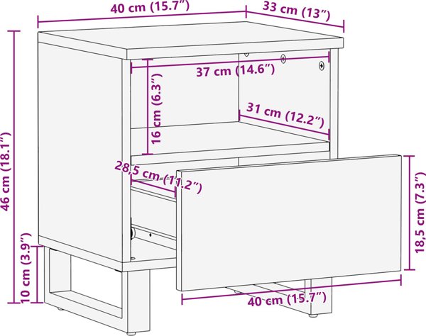 vidaXL Κομοδίνο 40x33x46 εκ. από Μασίφ Ξύλο Καρυδιάς
