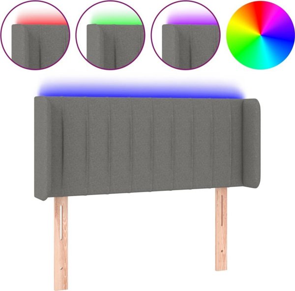 vidaXL Κεφαλάρι για κρεβάτι με LED, σκούρο γκρι, 83x16x78/88 εκ., ύφασμα