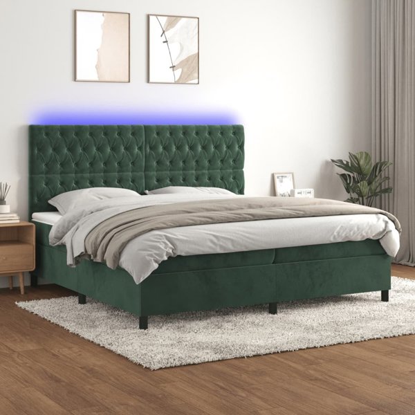 vidaXL Lowzko kontynentalne z materacem i LED zielony aksamit 200x200 cm