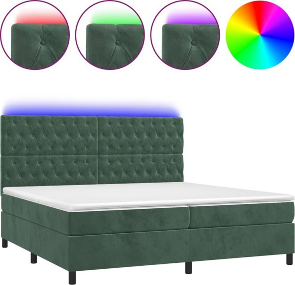 vidaXL Lowzko kontynentalne z materacem i LED zielony aksamit 200x200 cm