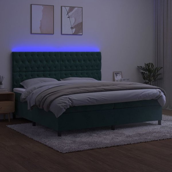 vidaXL Lowzko kontynentalne z materacem i LED zielony aksamit 200x200 cm