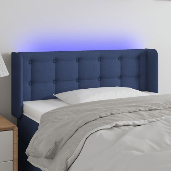vidaXL Κεφαλάρι κρεβατιού με LED, μπλε, 103x16x78/88 εκ, ύφασμα
