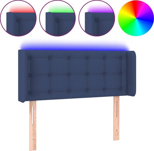 vidaXL Κεφαλάρι κρεβατιού με LED, μπλε, 103x16x78/88 εκ, ύφασμα