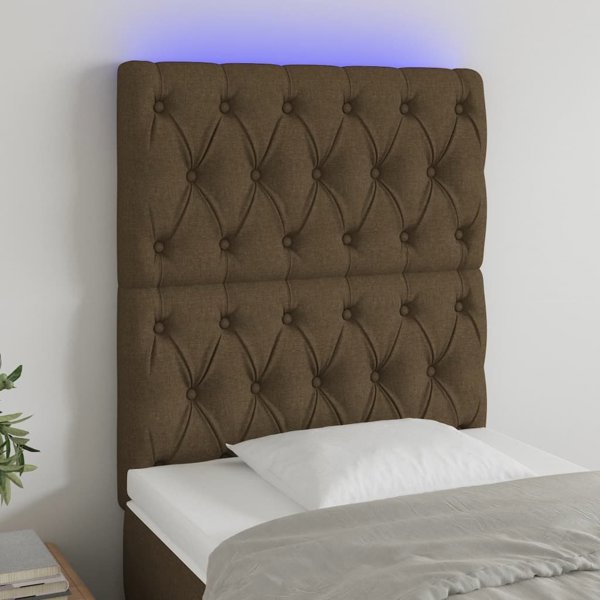 vidaXL Κεφαλάρι κρεβατιού με LED σκούρο καφέ 80x7x118/128 εκ. ύφασμα