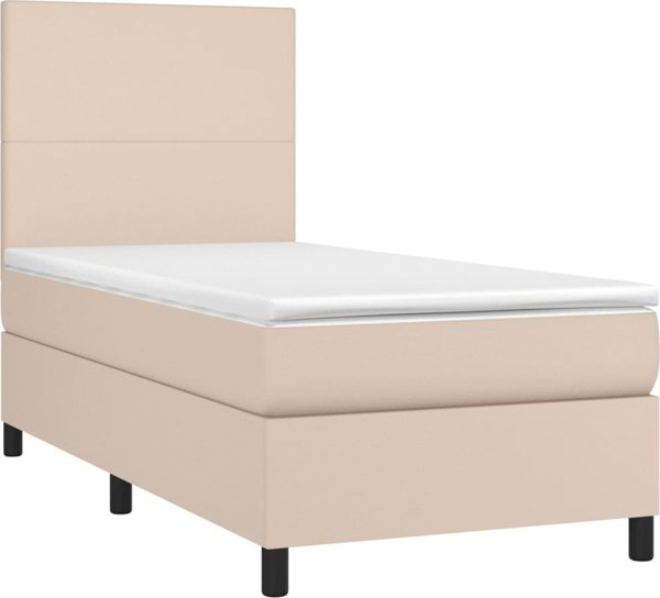 vidaXL Lozko kontynentalne, materac i LED cappuccino ekoskora 90x200 cm