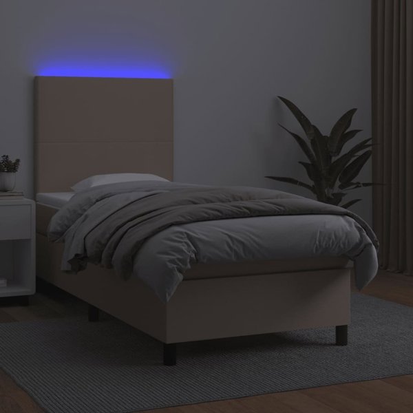 vidaXL Lozko kontynentalne, materac i LED cappuccino ekoskora 90x200 cm
