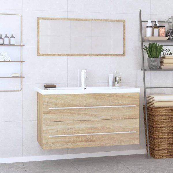 vidaXL Σετ 3 τεμαχίων επίπλων μπάνιου, δρυς σονόμα