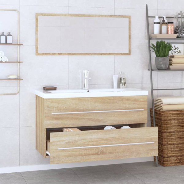 vidaXL Σετ 3 τεμαχίων επίπλων μπάνιου, δρυς σονόμα