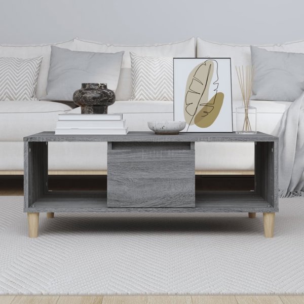 vidaXL Stolik kawowy, szary dab sonoma 90x50x36,5 cm, drewnopochodny