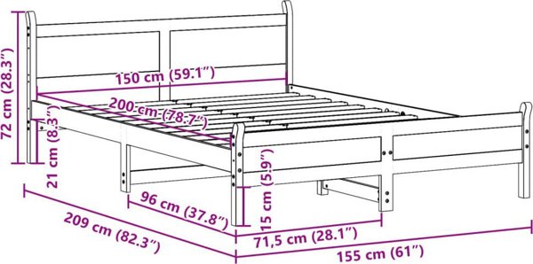 vidaXL Κά FRAME κρεβατιού 150x200 εκ. από συμπαγές πεύκο χωρίς στρώμα