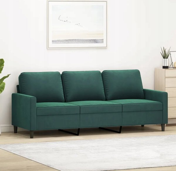 vidaXL Sofa 3-osobowa, ciemnozielony, 180 cm, obita aksamitem