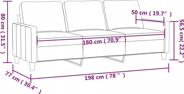vidaXL Sofa 3-osobowa, ciemnozielony, 180 cm, obita aksamitem