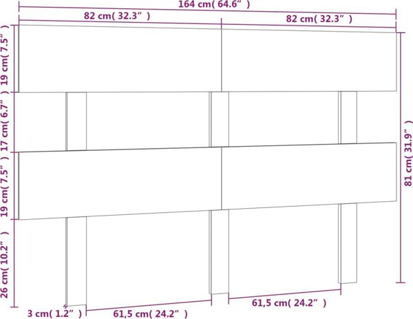 vidaXL Κεφαλάρι κρεβατιού, 164x3x81 cm, μασίφ ξύλο πεύκου