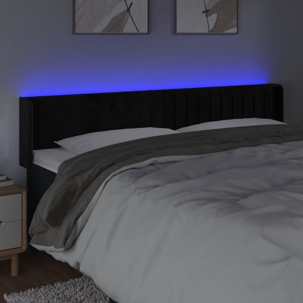 vidaXL Κεφαλάρι κρεβατιού με LED, μαύρο, 163x16x78/88 cm, βελούδο