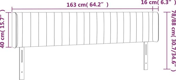 vidaXL Κεφαλάρι κρεβατιού με LED, μαύρο, 163x16x78/88 cm, βελούδο