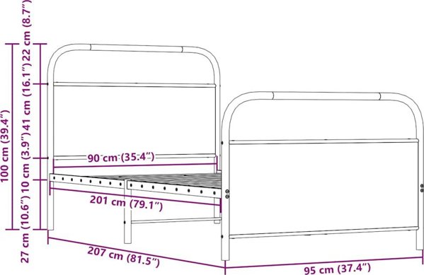 vidaXL Λύγκο χωρίς στρώμα, 90x200 cm, δρυς σονόμα