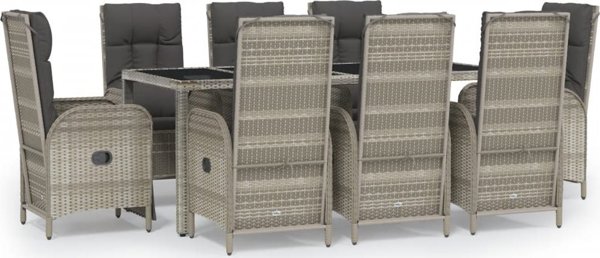 vidaXL vidaXL 9-cz. zestaw mebli ogrodowych z poduszkami, rattan PE, szary
