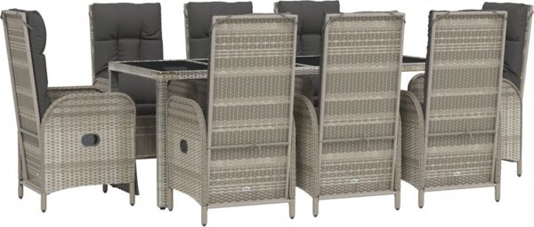 vidaXL vidaXL 9-cz. zestaw mebli ogrodowych z poduszkami, rattan PE, szary