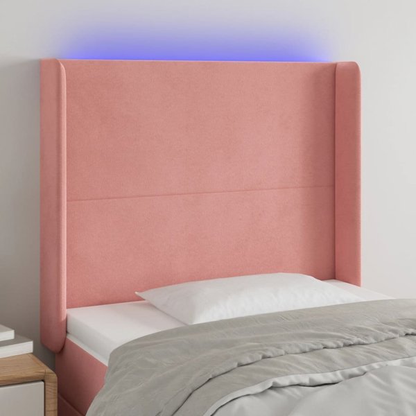 vidaXL Zaglowek do lozka me LED, rozowy, 83x16x118/128 cm, aksamit