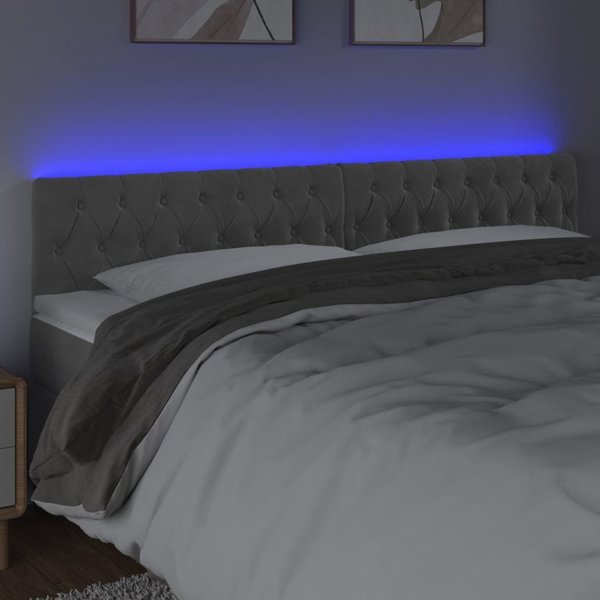 vidaXL Zaglowek do lozka z LED, jasnoszary, 200x7x78/88 cm, aksamit