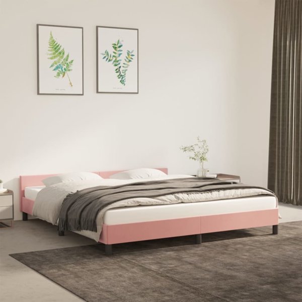 vidaXL Rama κρεβατιού με κεφαλάρι, ροζ, 180x200 εκ., βελούδινη