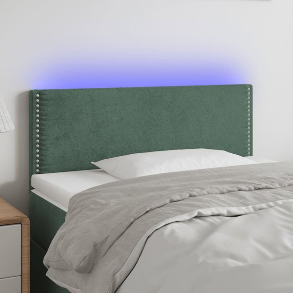 vidaXL Zaglowek do lozka z LED, ciemnozielony, 100x5x78/88 cm, aksamit