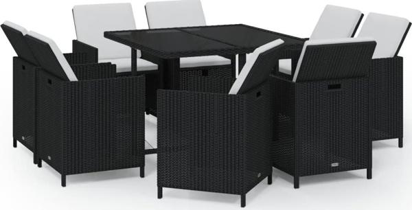 vidaXL vidaXL 9-cz. zestaw mebli ogrodowych z poduszkami, polirattan, czarny