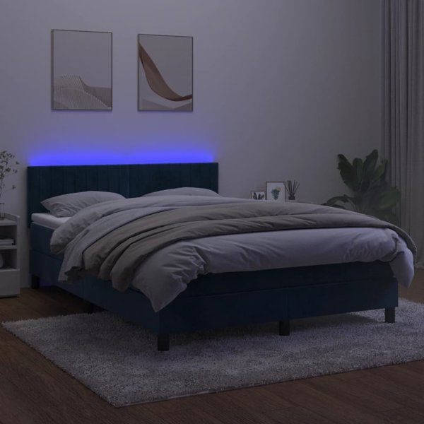 vidaXL Κρεβάτι κοντινεντάλ με στρώμα και LED, μπλε βελούδο 140x190 εκ.