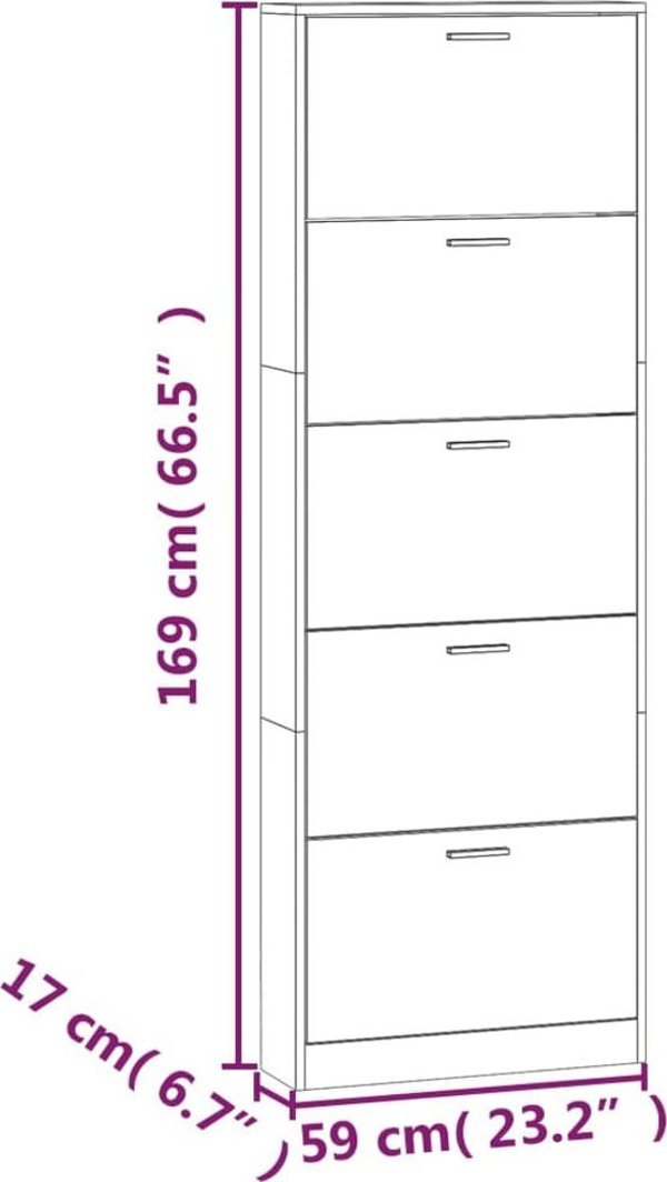 vidaXL Ντουλάπα για παπούτσια, σκουρογκρι μπετόν, 59x17x169 εκ.