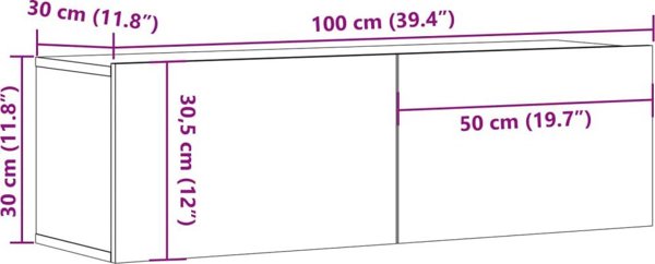 vidaXL Κρεμαστή μονάδα TV έπιπλο οξιά artisan 100x30x30 εκ.