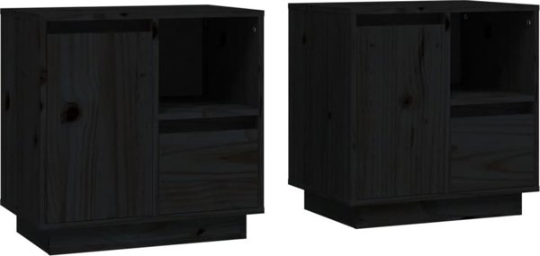 vidaXL vidaXL Szafki nocne, 2 szt., czarne, 50x34x50 cm, lite drewno sosnowe