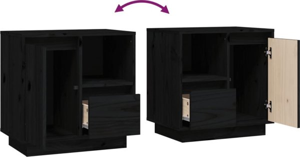vidaXL vidaXL Szafki nocne, 2 szt., czarne, 50x34x50 cm, lite drewno sosnowe