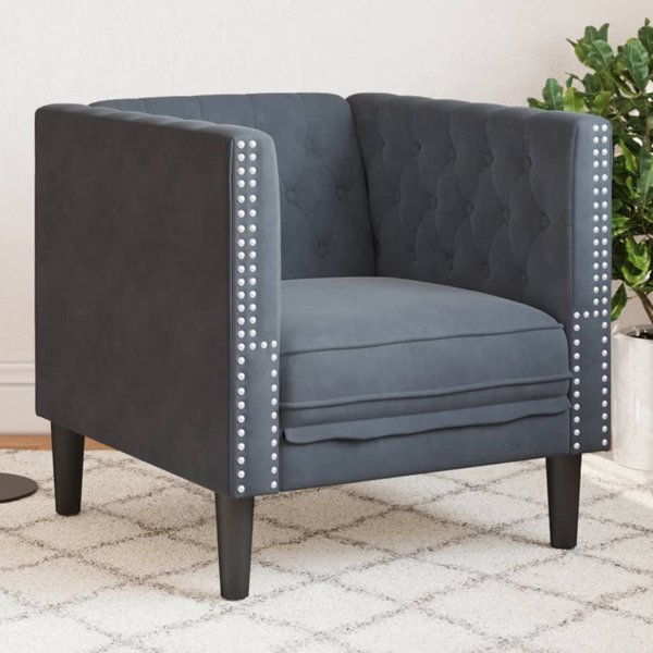 vidaXL Fotel Chesterfield, ciemnoszary, tapicerowany aksamitem