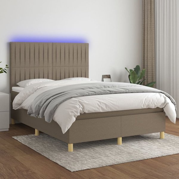 vidaXL Κρεβάτι κοντινεντάλ με στρώμα, taupe, 140x190 cm, ύφασμα