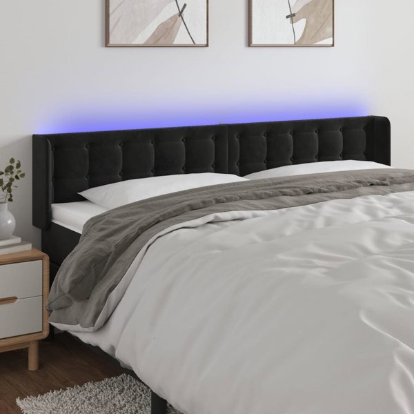 vidaXL Zaglowek do lozkaw z LED, czarny, 203x16x78/88 cm, aksamit