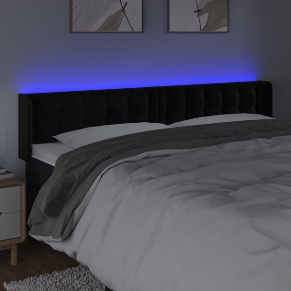 vidaXL Zaglowek do lozkaw z LED, czarny, 203x16x78/88 cm, aksamit