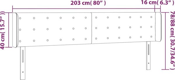 vidaXL Zaglowek do lozkaw z LED, czarny, 203x16x78/88 cm, aksamit