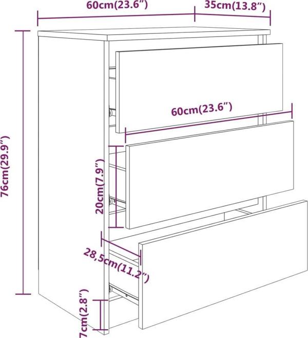 vidaXL Komoda szary dab sonoma 60x35x76 cm material drewnopochodny