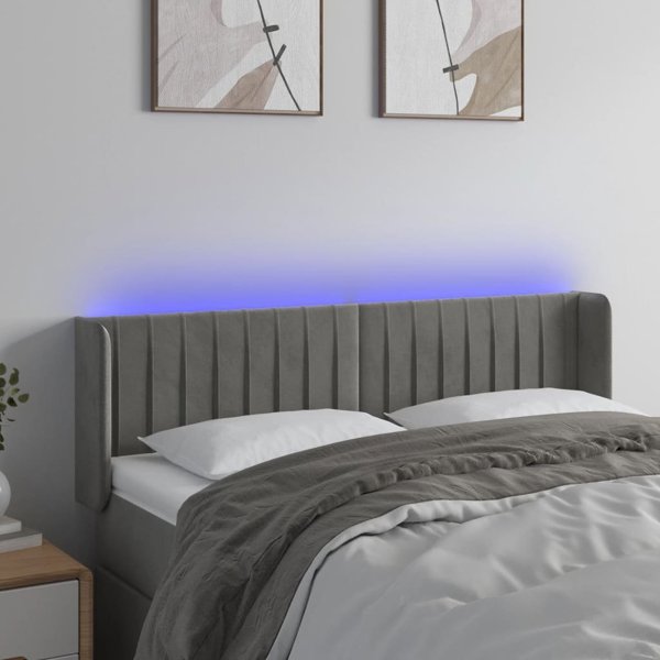 vidaXL Κεφαλάρι κρεβατιού με LED, ανοιχτό γκρι, 147x16x78/88 cm, βελούδο