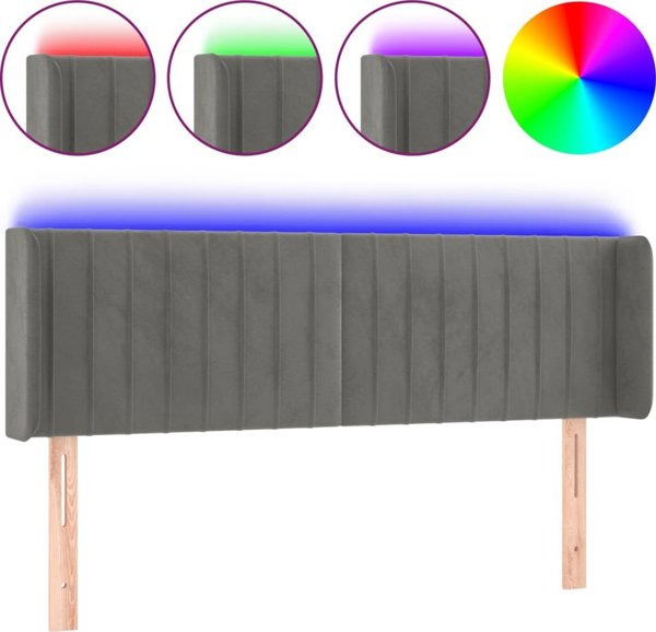 vidaXL Κεφαλάρι κρεβατιού με LED, ανοιχτό γκρι, 147x16x78/88 cm, βελούδο
