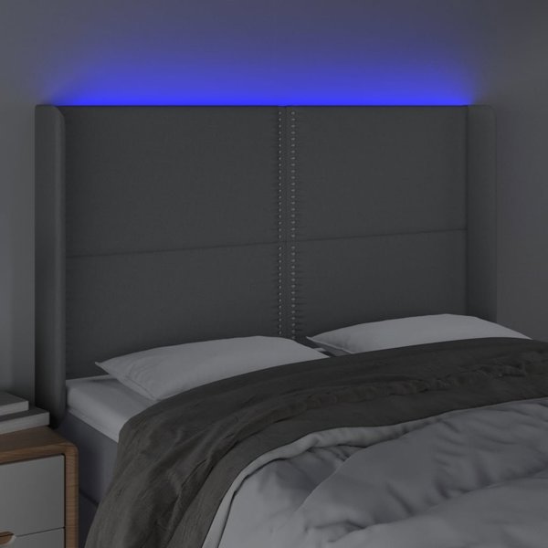 vidaXL Κεφαλάρι για κρεβάτι με LED, ανοιχτό γκρι, 147x16x118/128 cm, ύφασμα