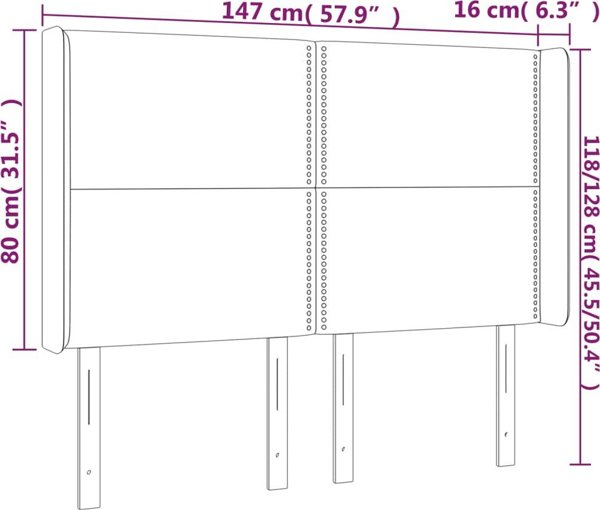 vidaXL Κεφαλάρι για κρεβάτι με LED, ανοιχτό γκρι, 147x16x118/128 cm, ύφασμα