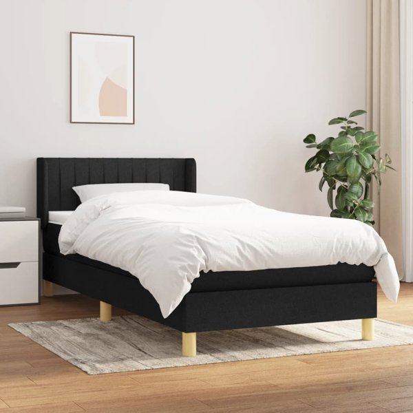 vidaXL Kontynental κρεβάτι με στρώμα, μαύρο, ύφασμα, 90x200 εκ