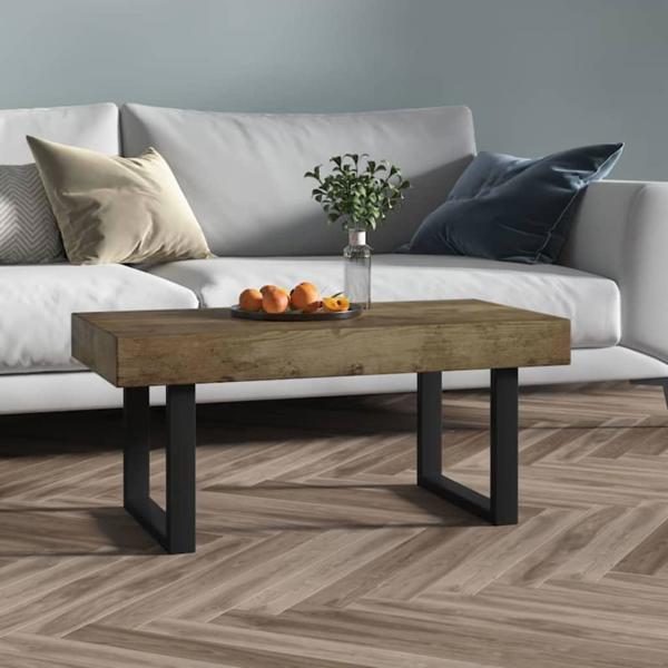 vidaXL Τραπεζάκι Καφέ, σκούρο καφέ-μαύρο, 90x45x40 cm, MDF και σίδερο