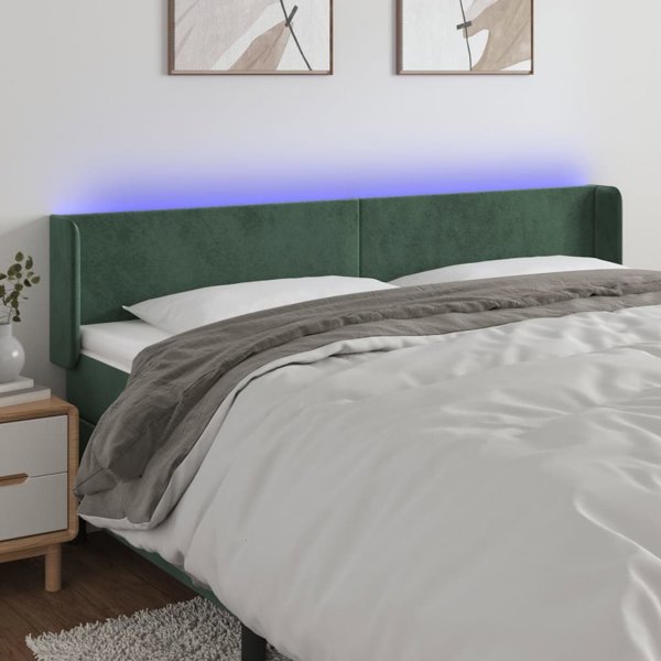 vidaXL Zaglowek do lozka me LED, ciemnozielony, 203x16x78/88cm, aksamit