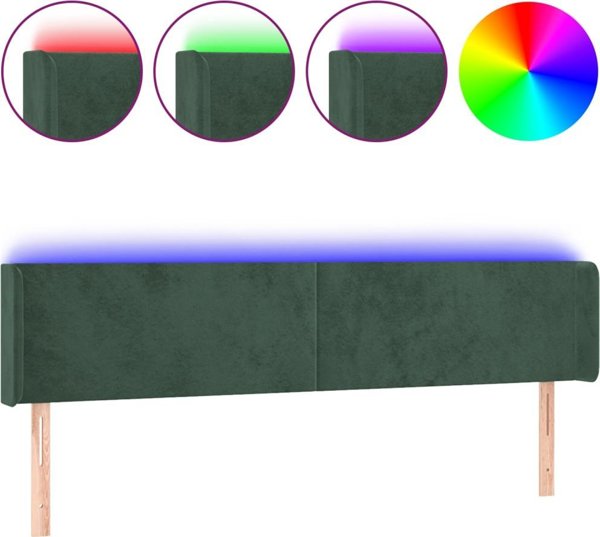 vidaXL Zaglowek do lozka me LED, ciemnozielony, 203x16x78/88cm, aksamit