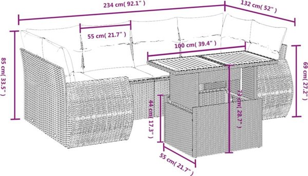 vidaXL Σετ σαλονιού 7 τεμαχίων για τον κήπο με μαξιλάρια, μπεζ