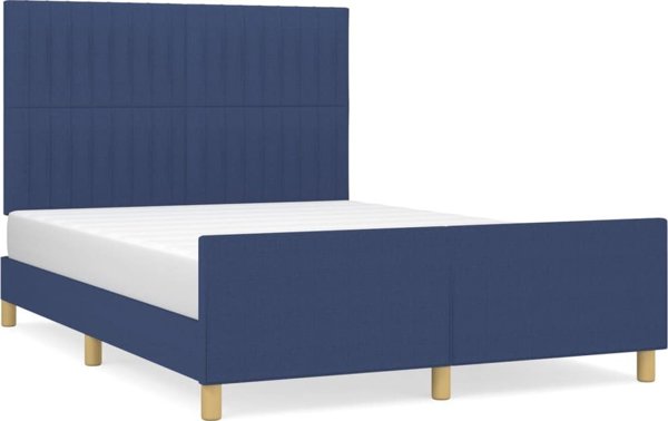 vidaXL Rama κρεβατιού με κεφαλάρι, μπλε, 140x200 εκ., επενδεδυμένη με ύφασμα