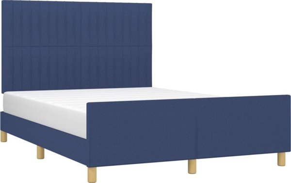 vidaXL Rama κρεβατιού με κεφαλάρι, μπλε, 140x200 εκ., επενδεδυμένη με ύφασμα