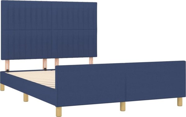 vidaXL Rama κρεβατιού με κεφαλάρι, μπλε, 140x200 εκ., επενδεδυμένη με ύφασμα